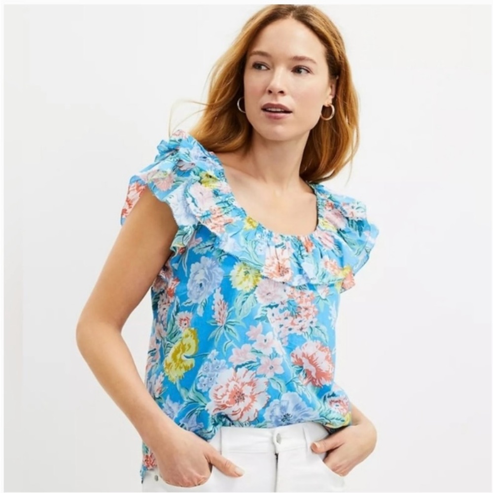 Loft Sleeveless Cotton Floral Top, Sleeveless Tunic & Ruffle-Neckline 🎉HP🎉
